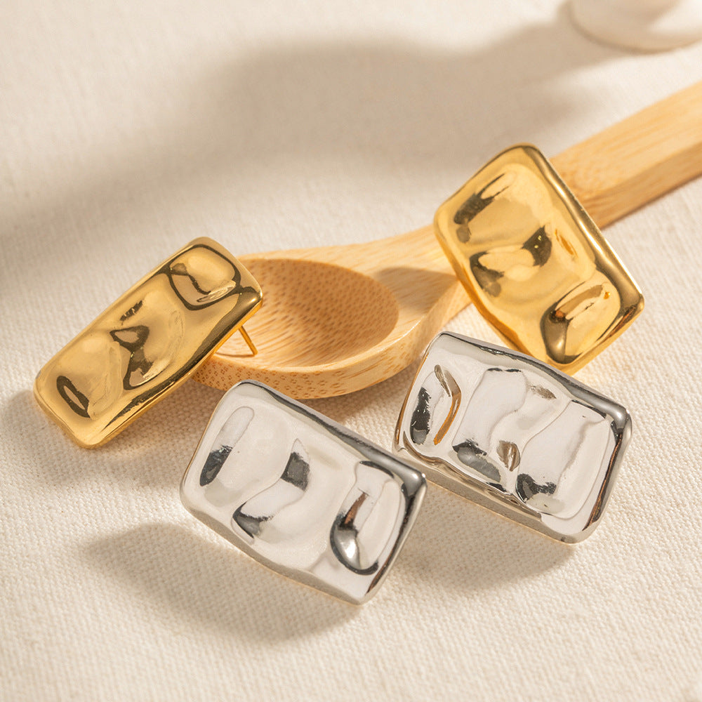 Geometric Gold Square Earrings – Bold 18K Gold Plated Stainless Steel Statement Jewelry for Women