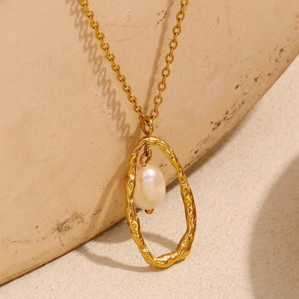 Vintage Pearl Pendant Necklace – 18K Gold Plated Stainless Steel Boutique Statement Jewelry for Women