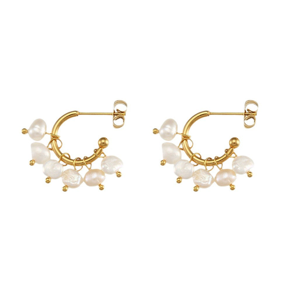 Layered Freshwater Pearl Drop Earrings – Minimalist Luxury Statement Jewelry for Women