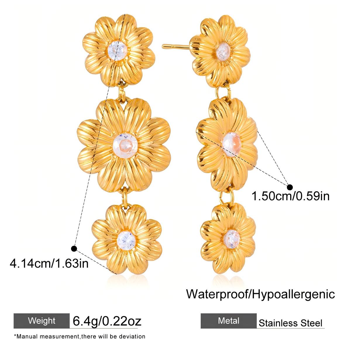 White Zircon Daisy Stud Earrings – 18K Gold Plated Stainless Steel Statement Floral Jewelry for Women