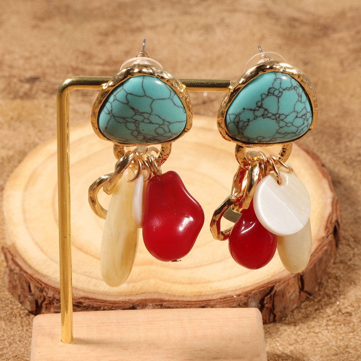 Boho Irregular Gemstone Drop Earrings – Vintage Colorful Statement Jewelry for Women