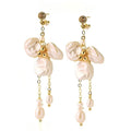 Freshwater Pearl Floral Chain Earrings – CZ Accents 18K Gold Plated Stainless Steel Minimalist Luxury Jewelry