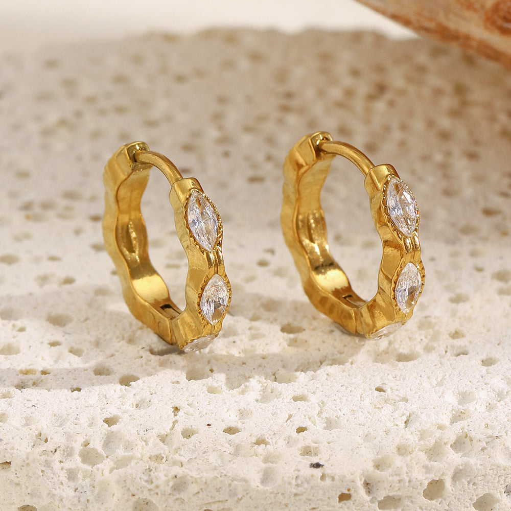 Mini Marquise CZ Hoop Earrings – 18K Gold Plated Stainless Steel Minimalist Luxury Jewelry for Women