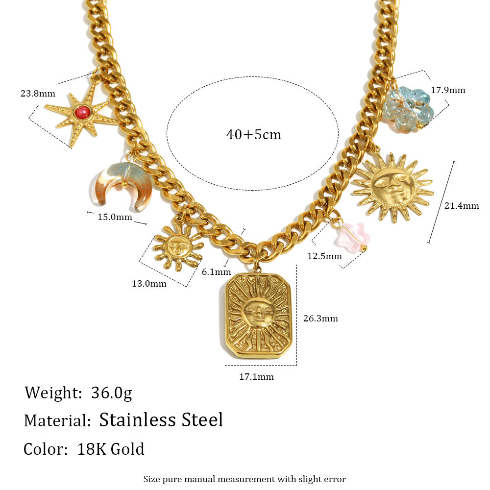Celestial Sun, Moon & Star Pendant Necklace – 18K Gold Plated Stainless Steel Boutique Statement Jewelry for Women
