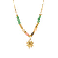 18K Gold Plated Sun Pendant Necklace – Natural Stone French Vintage Stainless Steel Jewelry for Women