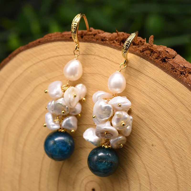 Baroque Freshwater Pearl & Kyanite Earrings – Elegant Gemstone Statement Jewelry for Women