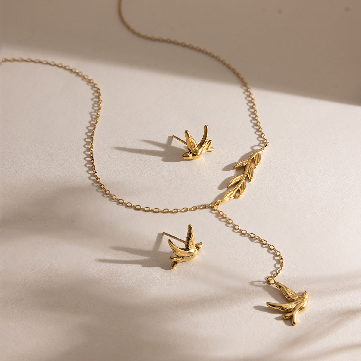 18K Gold Plated Stainless Steel Dove Earrings & Necklace Set – Fashion Jewelry for Women