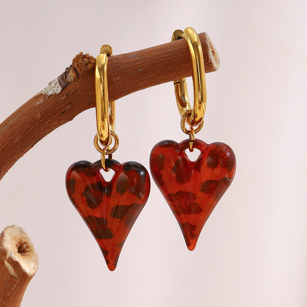 Long Heart U-Shaped Earrings – 18K Gold Plated Stainless Steel Acrylic Minimalist Luxury Jewelry for Women