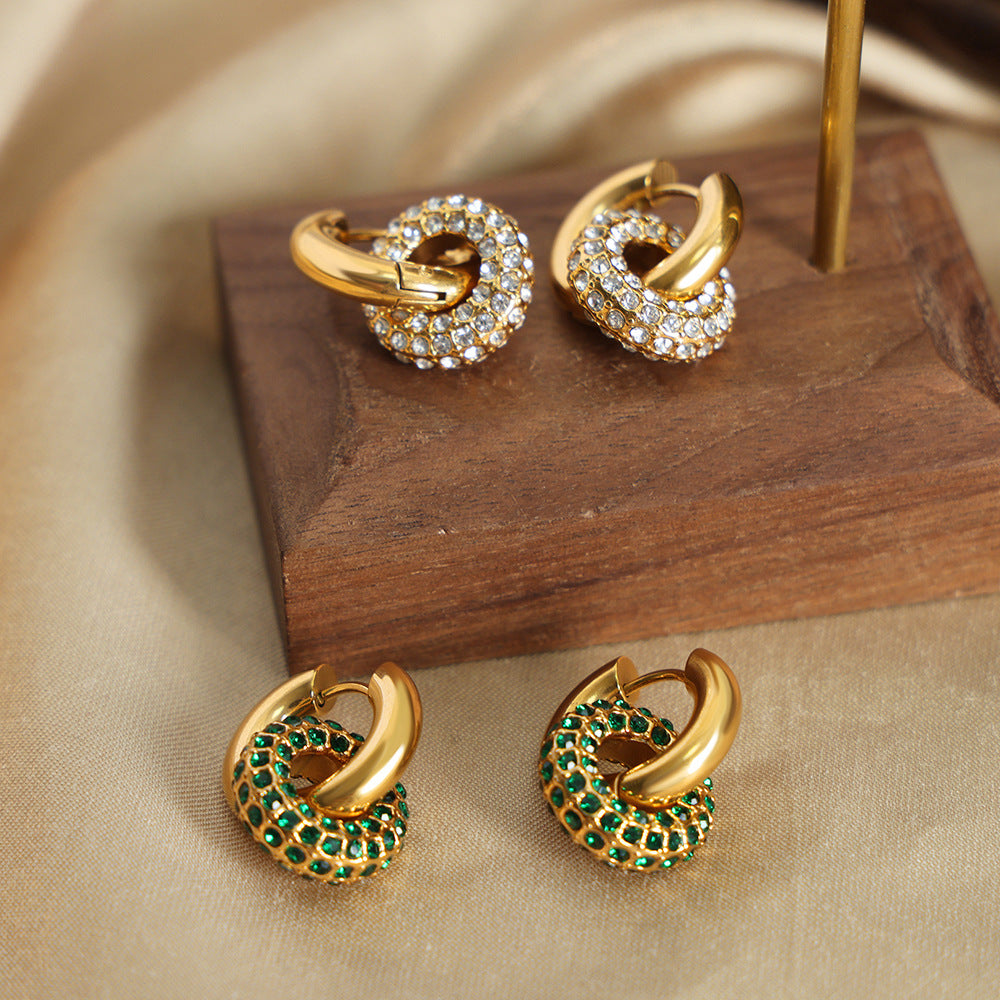 Vintage Round Crystal Earrings for Women – Gold Plated Titanium Steel Minimalist Fashion Jewelry