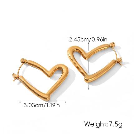 18K Gold Plated Hollow Heart Earrings – Minimalist Stainless Steel Elegant Jewelry for Women
