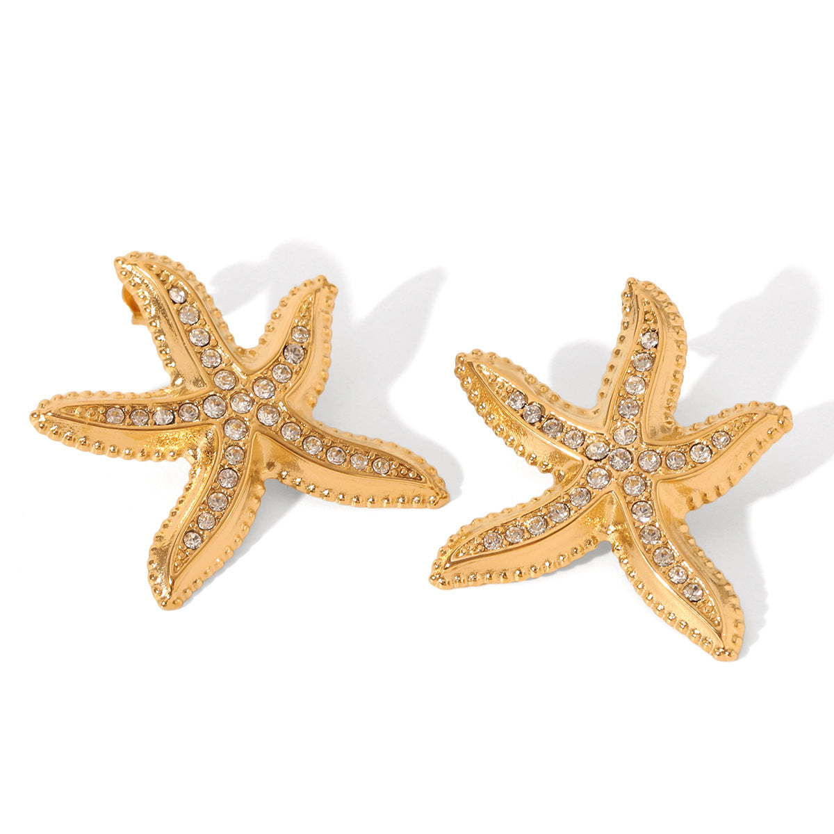 CZ Starfish Stud Earrings – 18K Gold Plated Stainless Steel Ocean-Inspired Minimalist Jewelry for Women