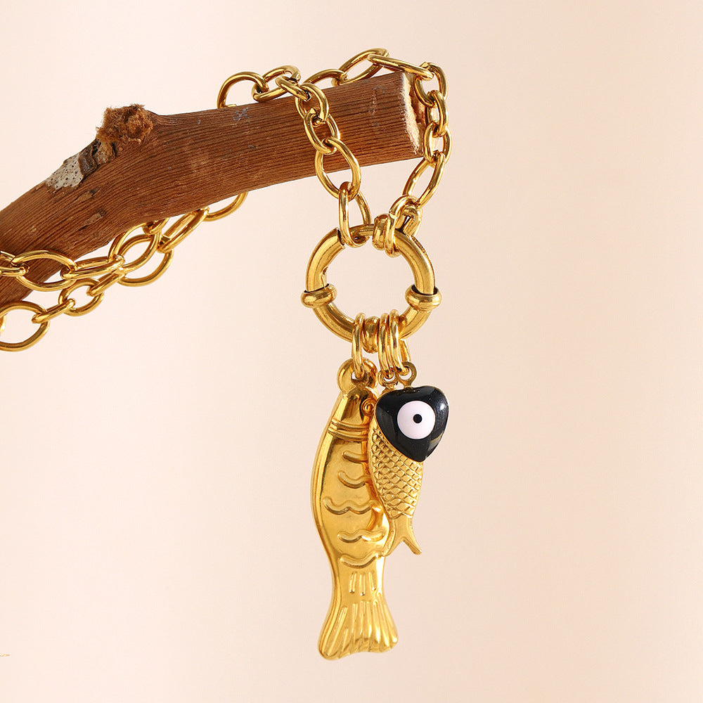 Irregular Chain Fish Pendant Necklace – 18K Gold Plated Stainless Steel Spring Clasp Boutique Jewelry for Women