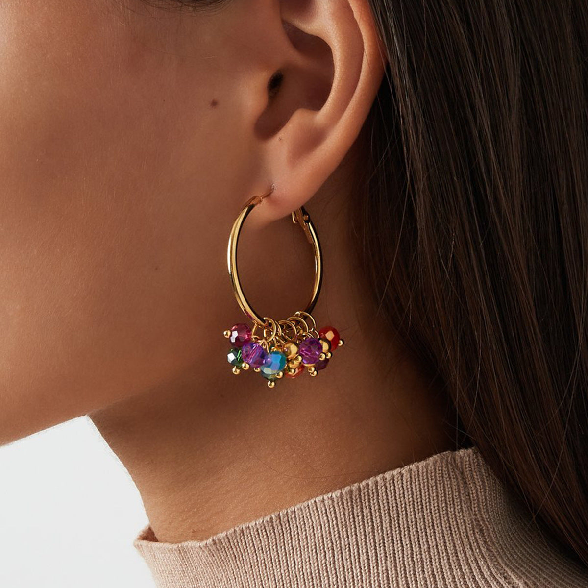 Boho Tassel Stone Hoop Earrings – Handmade Vintage Statement Earrings for Women