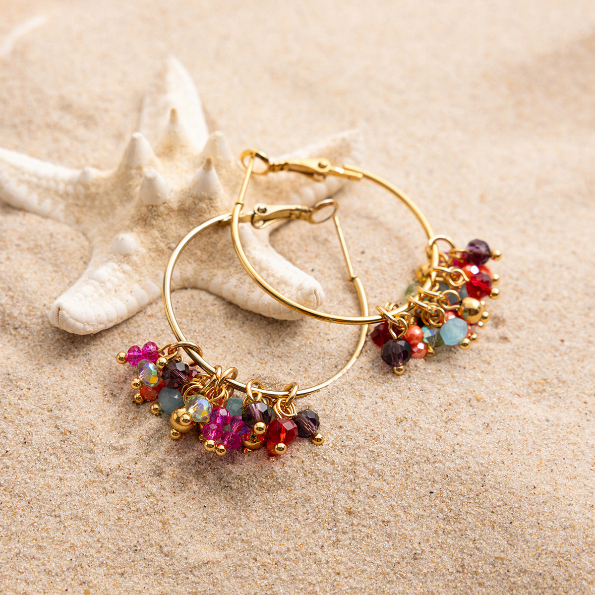 Boho Tassel Stone Hoop Earrings – Handmade Vintage Statement Earrings for Women