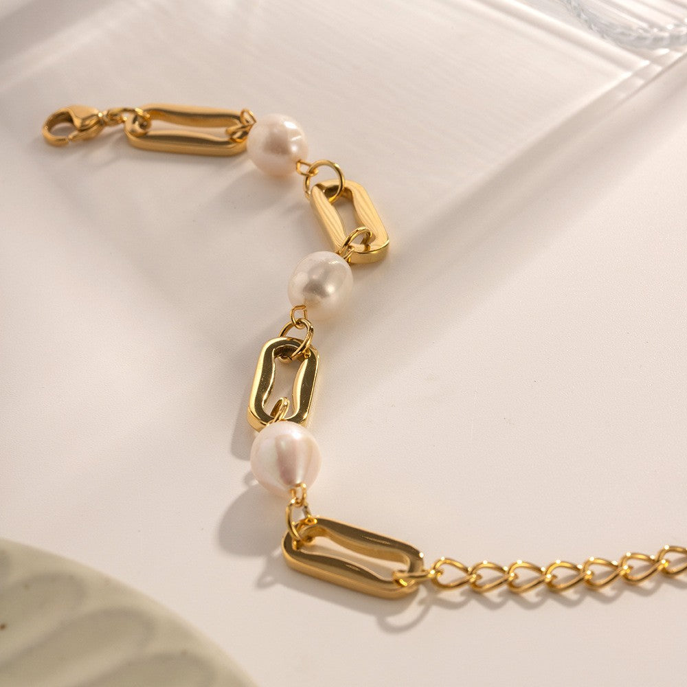 Elegant Pearl Bracelet – Minimalist Gold Plated Jewelry for Women