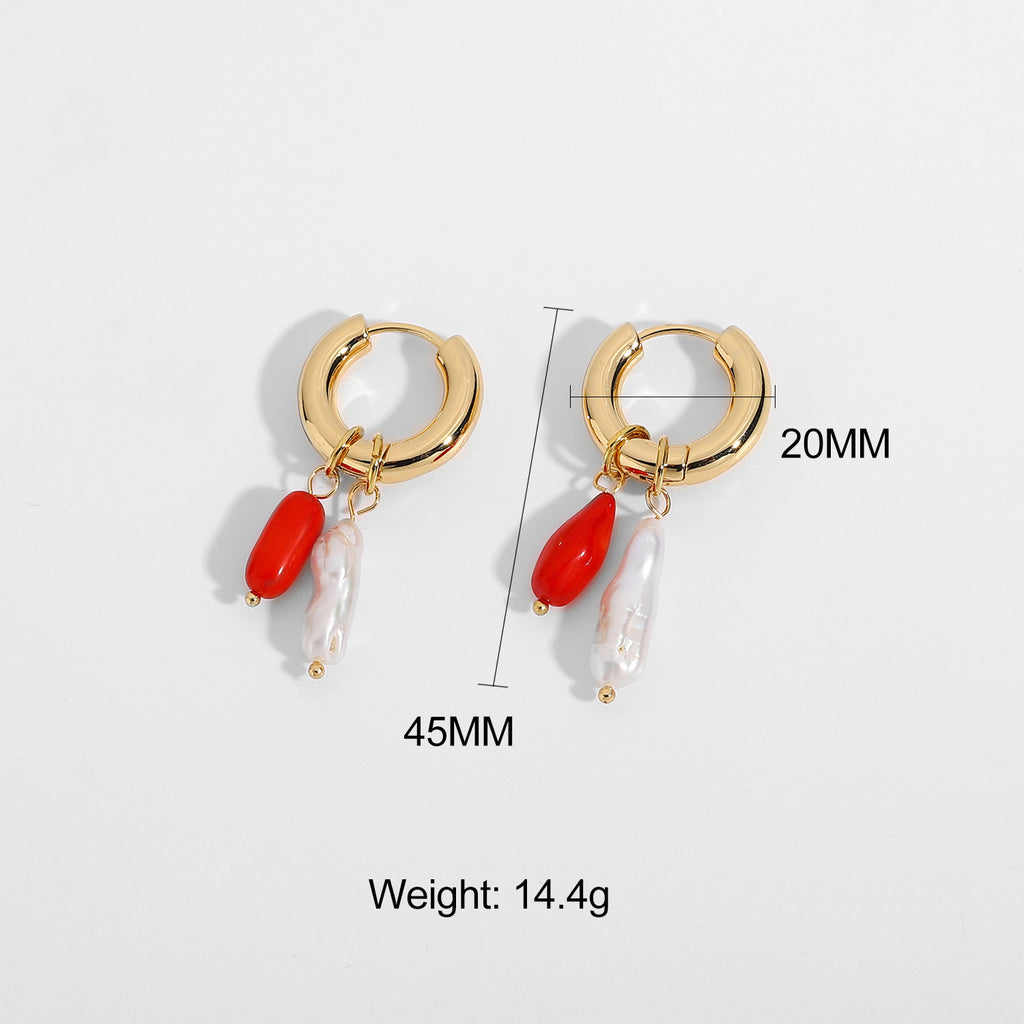 Handcrafted Freshwater Pearl & Coral Stone Stud Earrings – Boho Chic Jewelry for Women