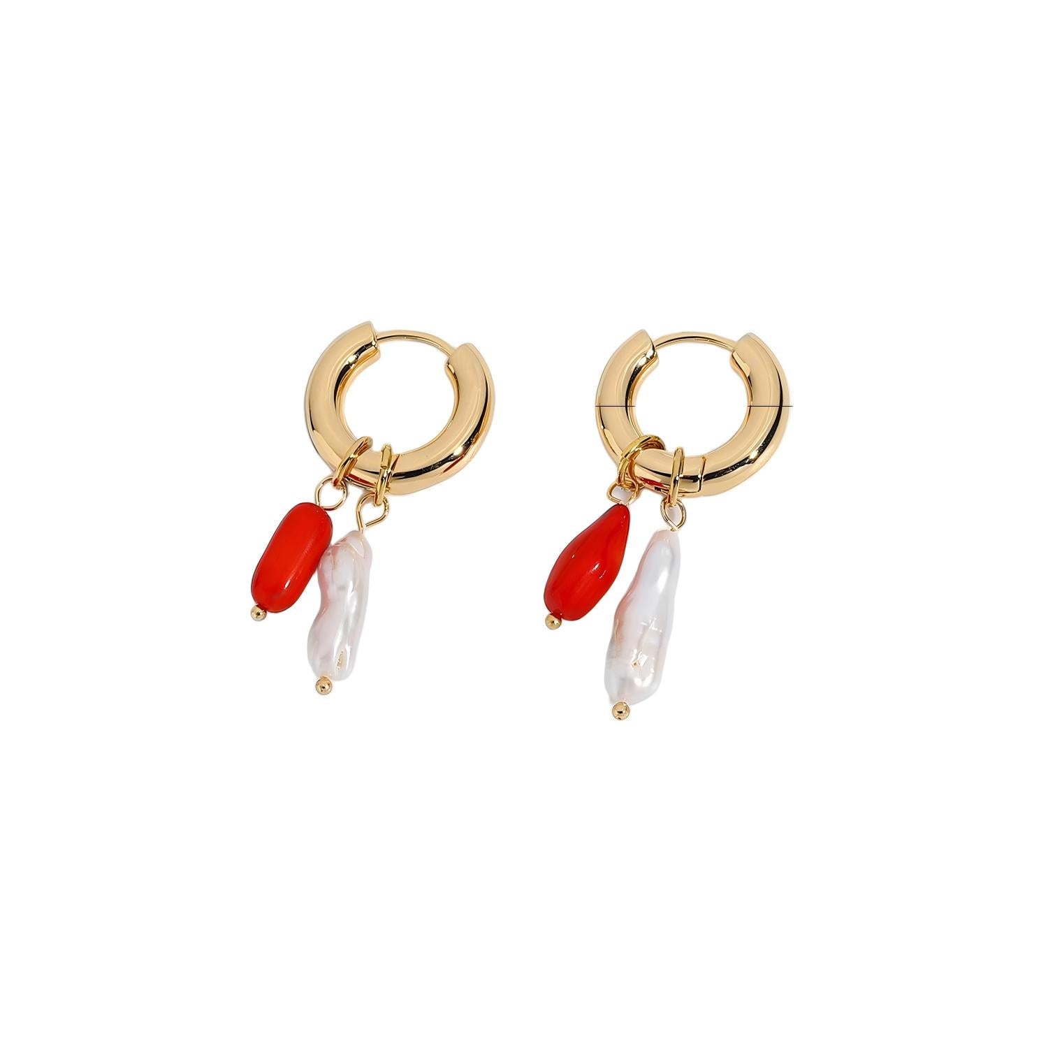 Handcrafted Freshwater Pearl & Coral Stone Stud Earrings – Boho Chic Jewelry for Women
