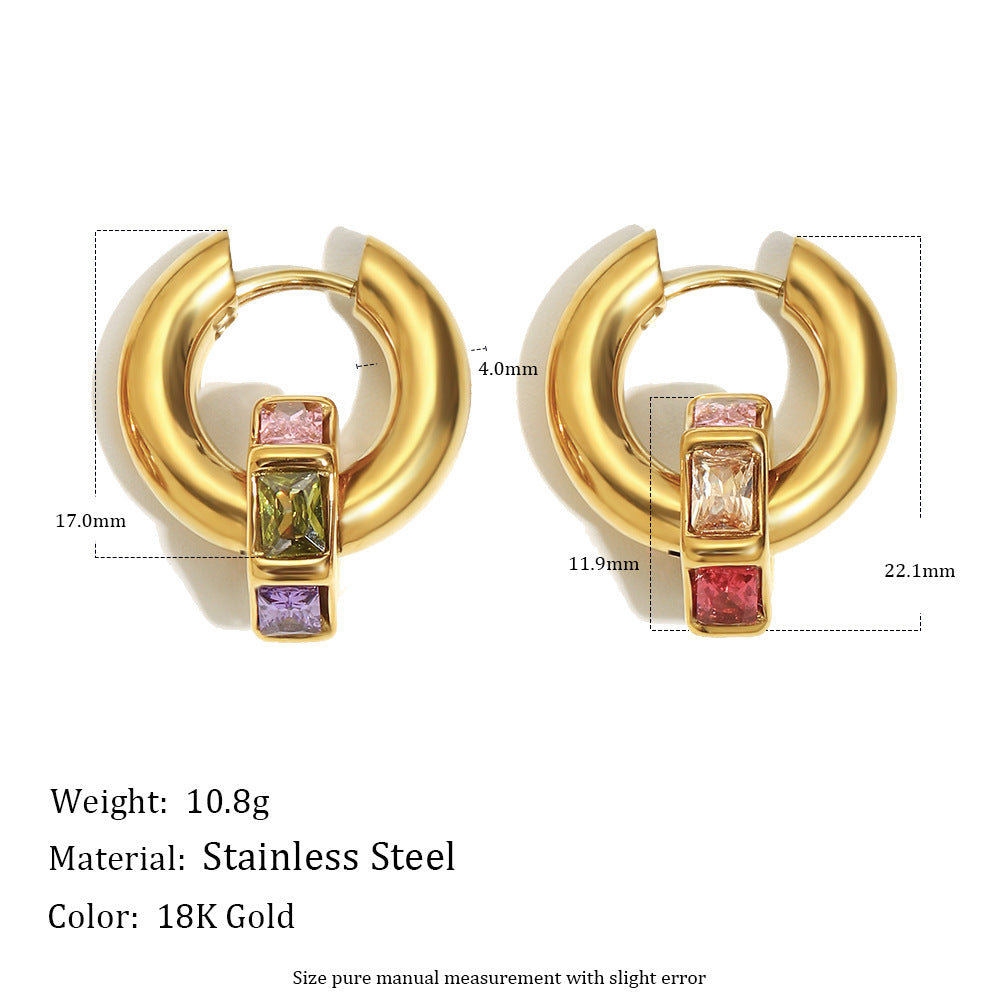 Geometric CZ Hoop Earrings – 18K Gold Plated Stainless Steel Luxury Statement Jewelry for Women