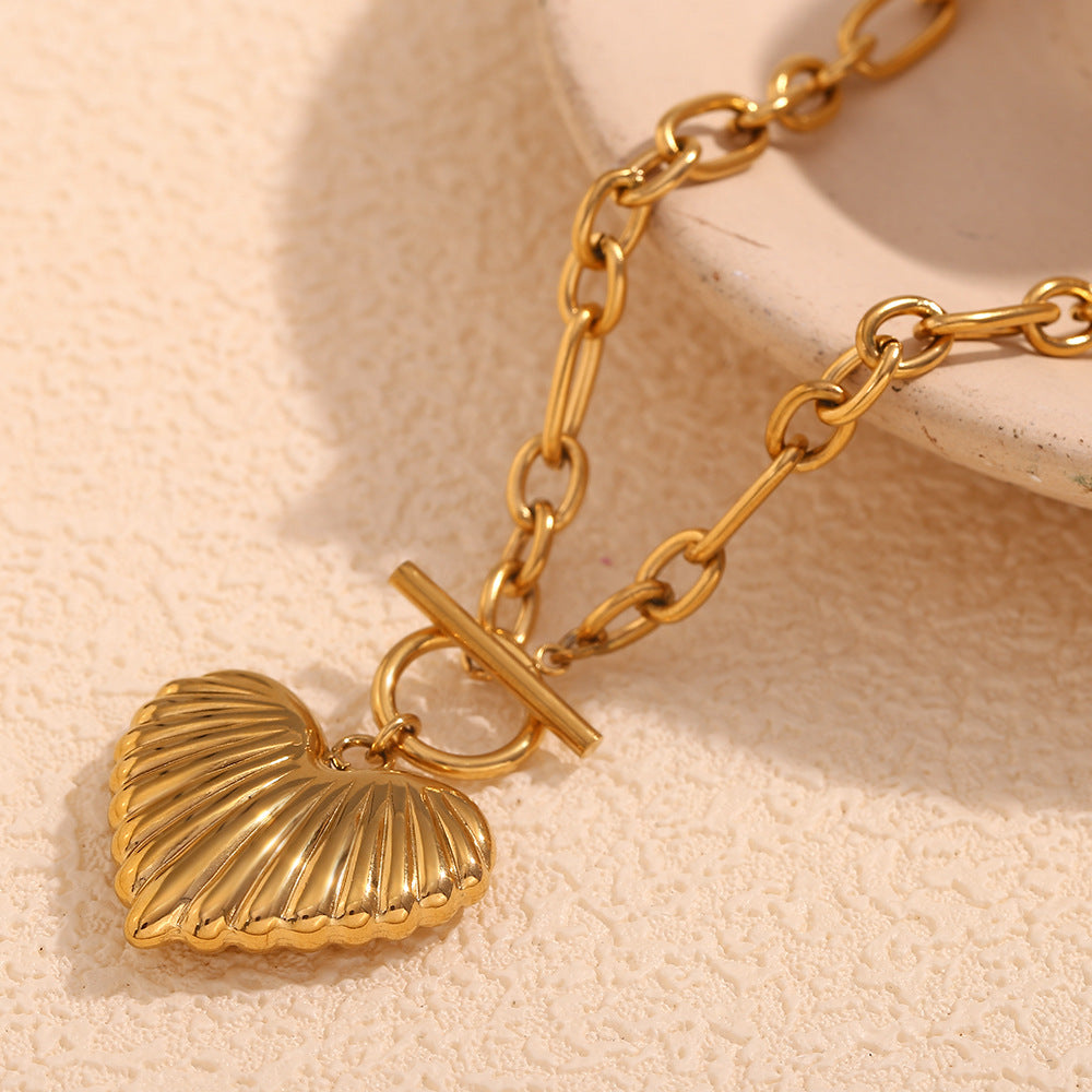Irregular Chain Heart Necklace – 18K Gold Plated Stainless Steel OT Clasp Boutique Jewelry for Women