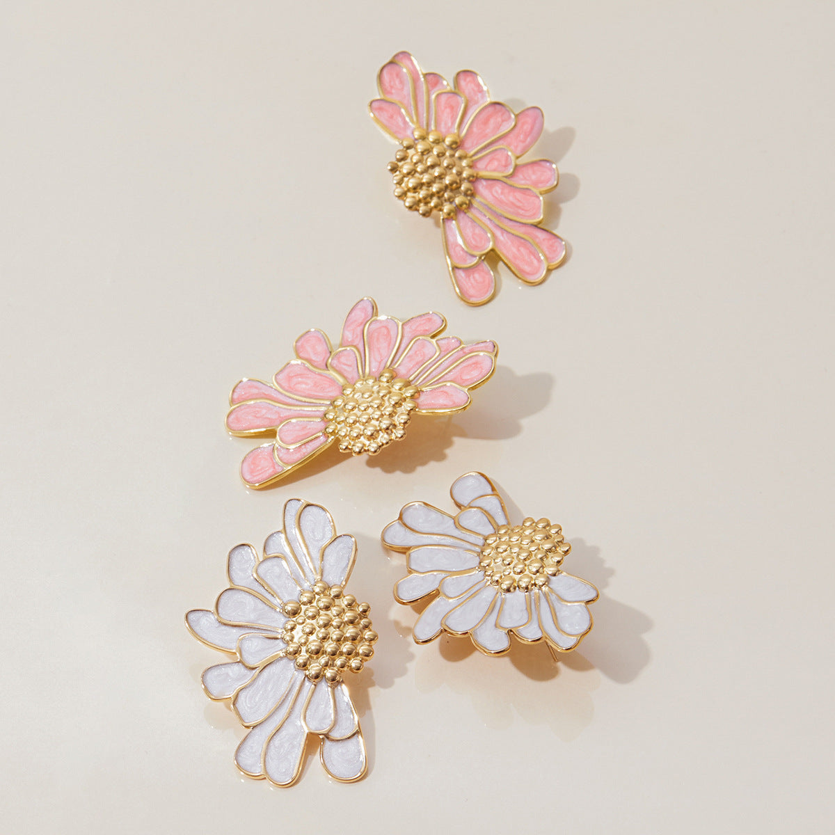 Enamel Flower Stud Earrings – Stainless Steel Titanium Luxury Statement Jewelry for Women