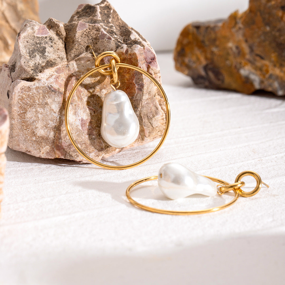 Baroque Pearl Earrings – Stainless Steel Minimalist Elegant Earrings for Women