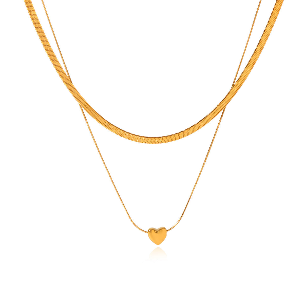 Layered Blade & Snake Chain Necklace with Heart Pendant – 18K Gold Plated Stainless Steel Statement Jewelry for Women