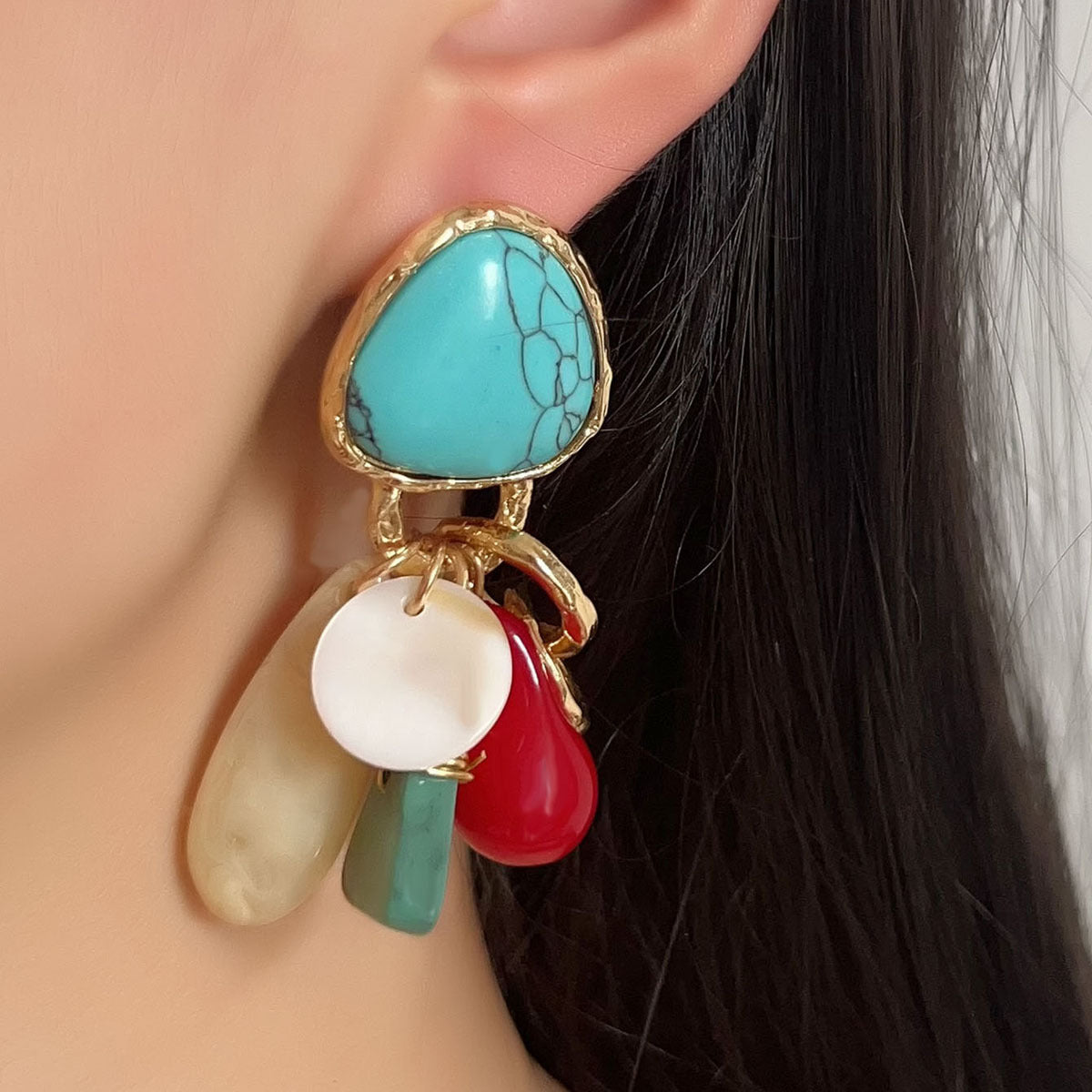 Boho Irregular Gemstone Drop Earrings – Vintage Colorful Statement Jewelry for Women