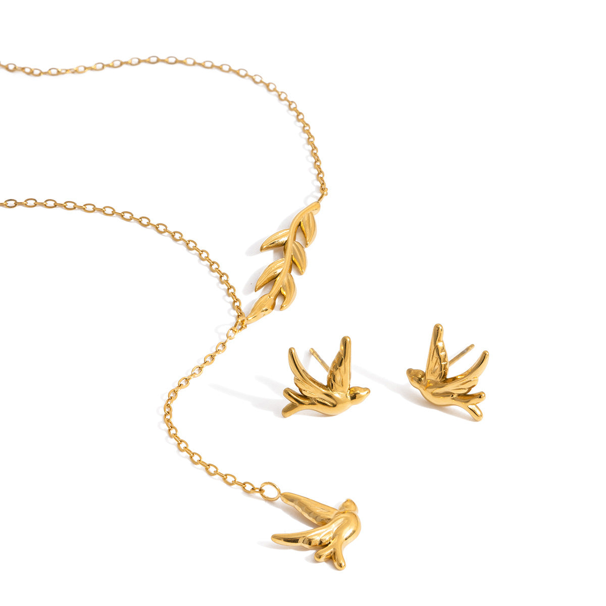 18K Gold Plated Stainless Steel Dove Earrings & Necklace Set – Fashion Jewelry for Women
