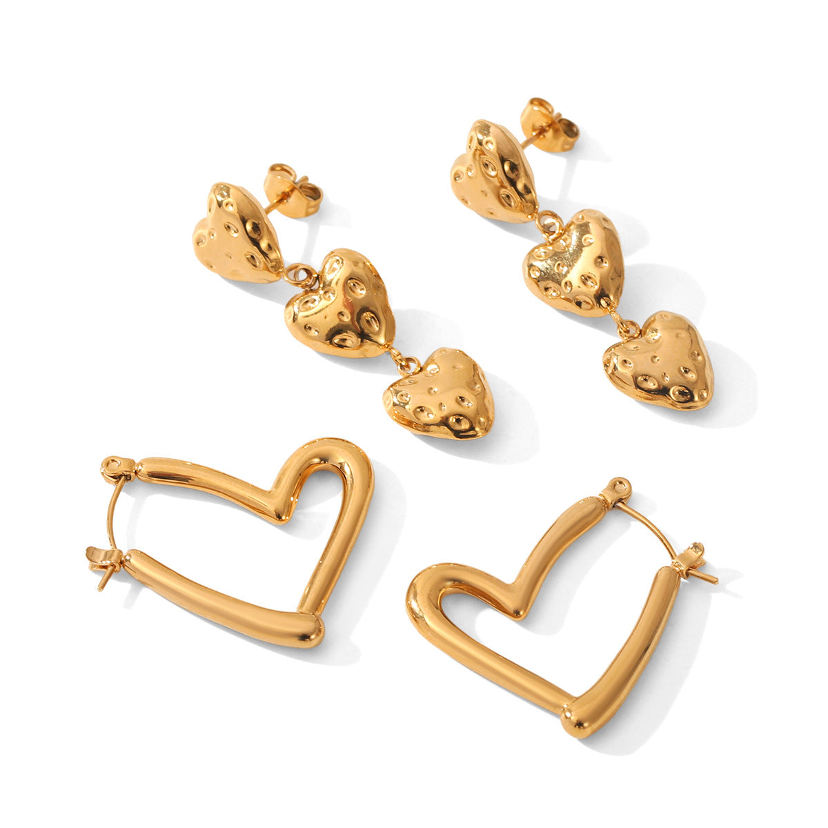 18K Gold Plated Hollow Heart Earrings – Minimalist Stainless Steel Elegant Jewelry for Women