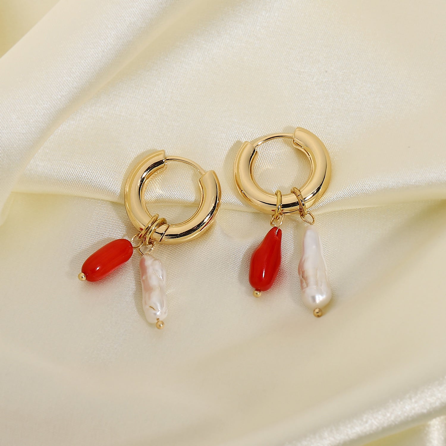 Handcrafted Freshwater Pearl & Coral Stone Stud Earrings – Boho Chic Jewelry for Women