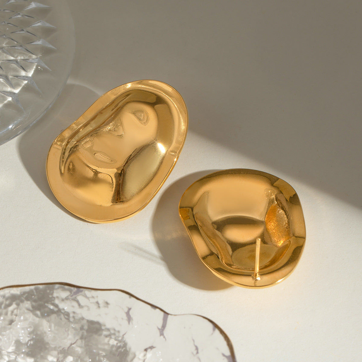 Irregular Hammered Gold Earrings – Stainless Steel Statement Earrings for Women