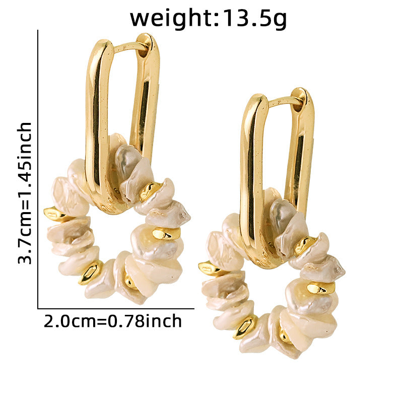 Baroque Pearl & Metal Bead Stud Earrings – 18K Gold Plated Minimalist Luxury Statement Jewelry for Women