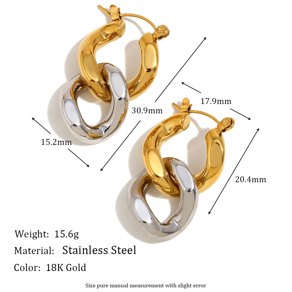 Two-Tone Chain Stud Earrings – 18K Gold Plated Stainless Steel Minimalist Jewelry for Women