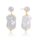 Baroque Pearl Drop Earrings – 18K Gold Plated Irregular Pearl Statement Earrings for Women