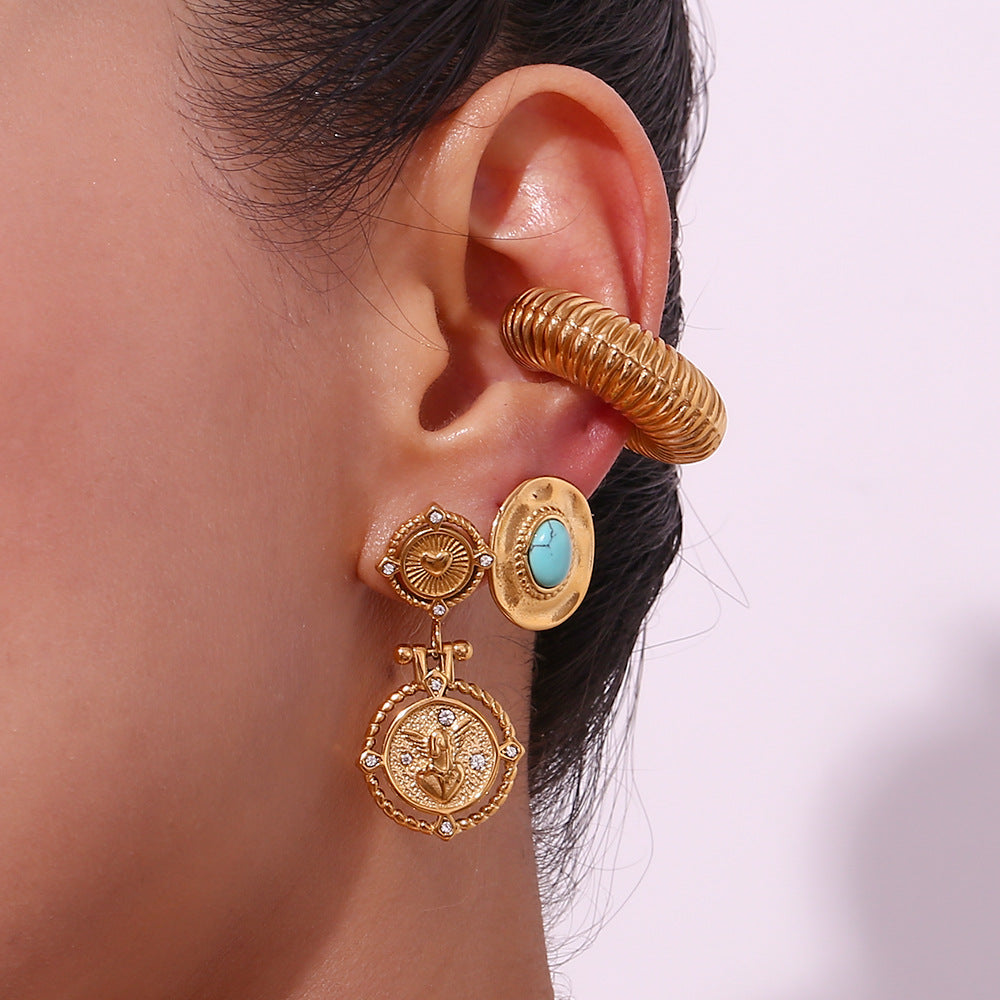 French-Inspired Heart & Angel Coin Earrings – 18K Gold Plated Stainless Steel Vintage Rhinestone Jewelry for Women