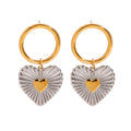Two-Tone Ribbed Heart Earrings – 18K Gold Plated Stainless Steel Statement Earrings for Women