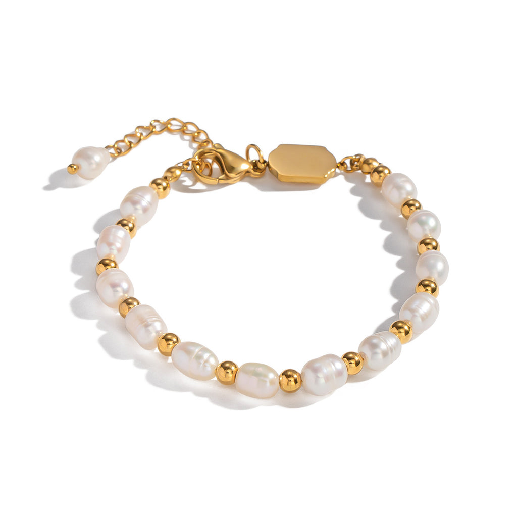 Freshwater Pearl Stainless Steel Bracelet – Gold Plated Titanium Steel Minimalist Jewelry for Women