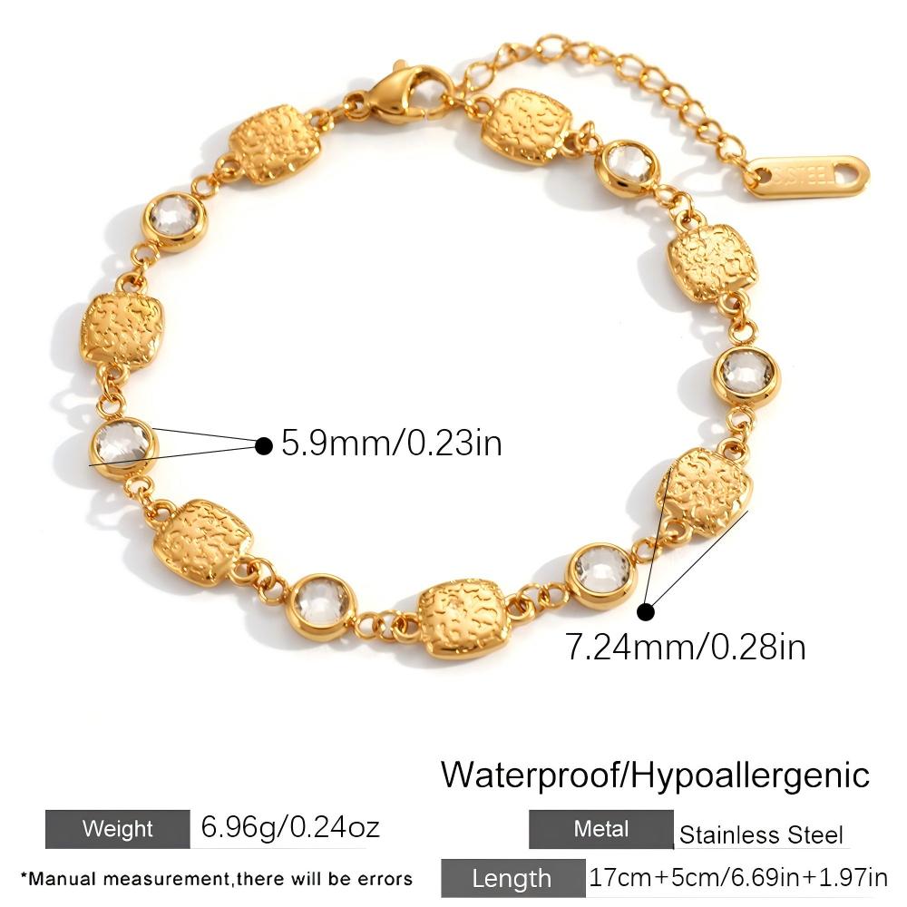 Geometric Square CZ Bracelet – 18K Gold Plated Stainless Steel Minimalist Luxury Jewelry for Women