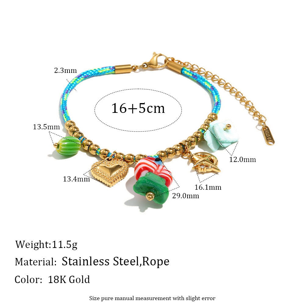 Dopamine Candy Pendant Necklace – 18K Gold Plated Stainless Steel Blue Woven Cord Fun Statement Jewelry for Women