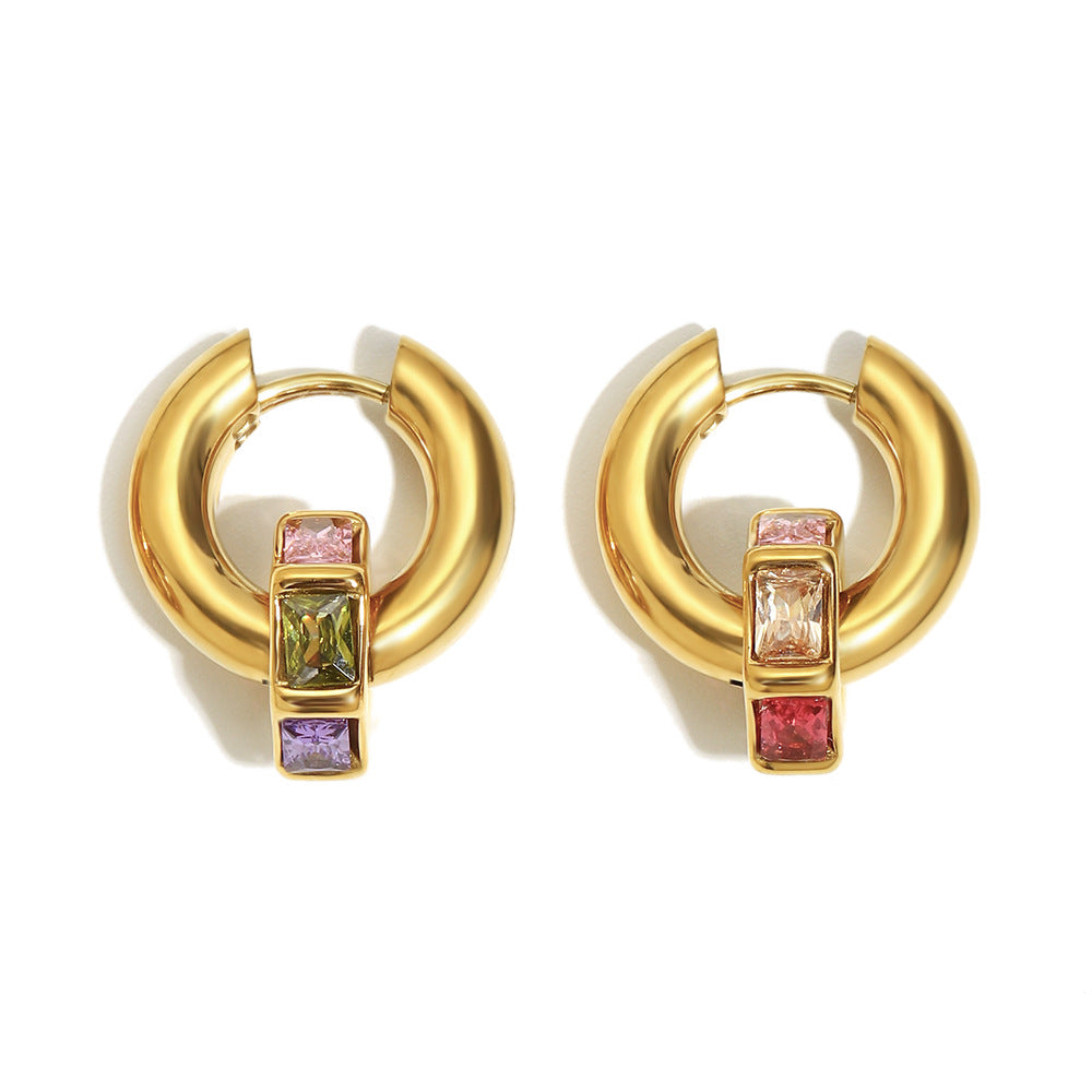 Geometric CZ Hoop Earrings – 18K Gold Plated Stainless Steel Luxury Statement Jewelry for Women