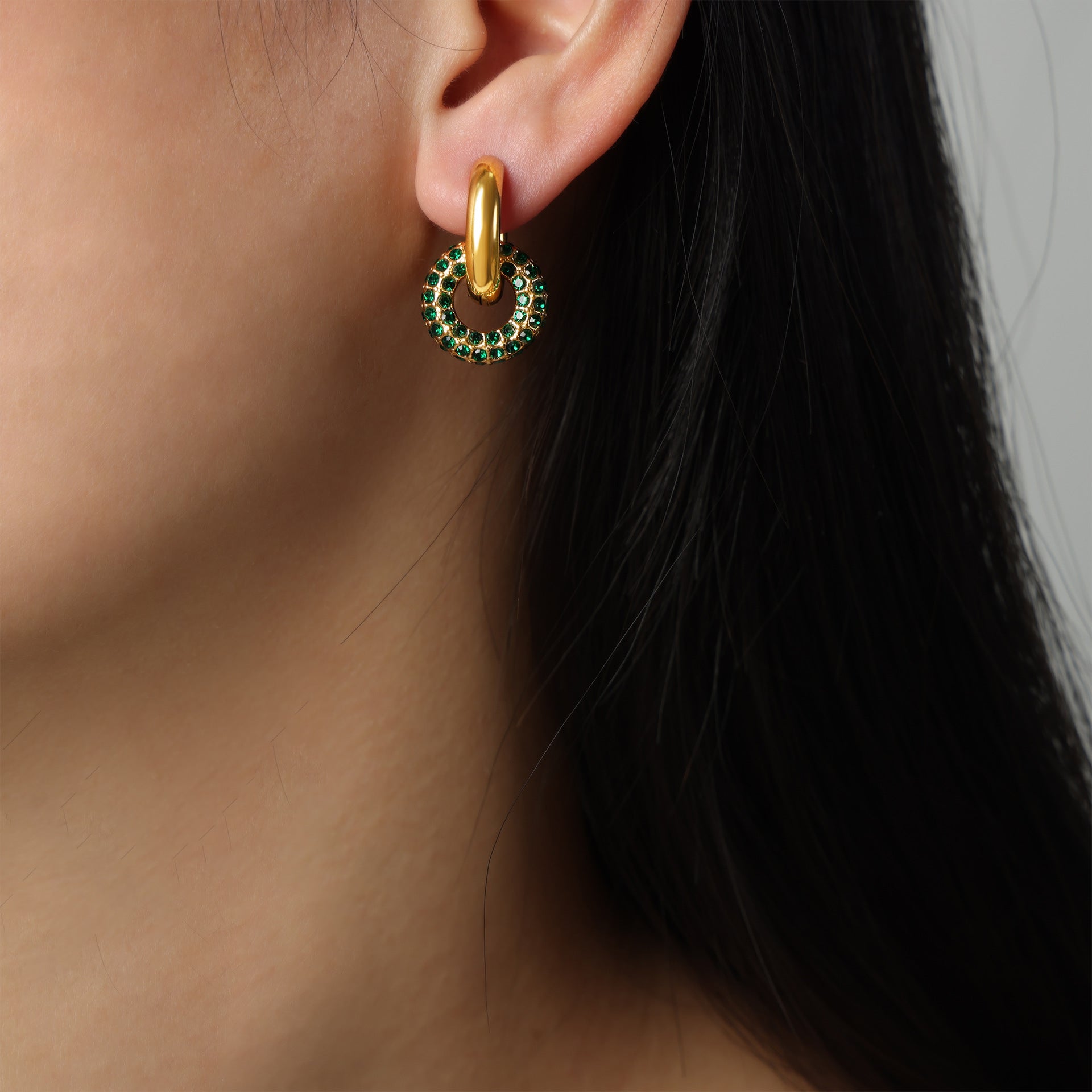 Vintage Round Crystal Earrings for Women – Gold Plated Titanium Steel Minimalist Fashion Jewelry