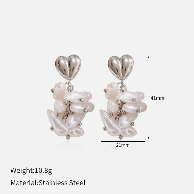 Baroque Pearl Tassel Earrings – Elegant French Style Stainless Steel Drop Earrings for Women