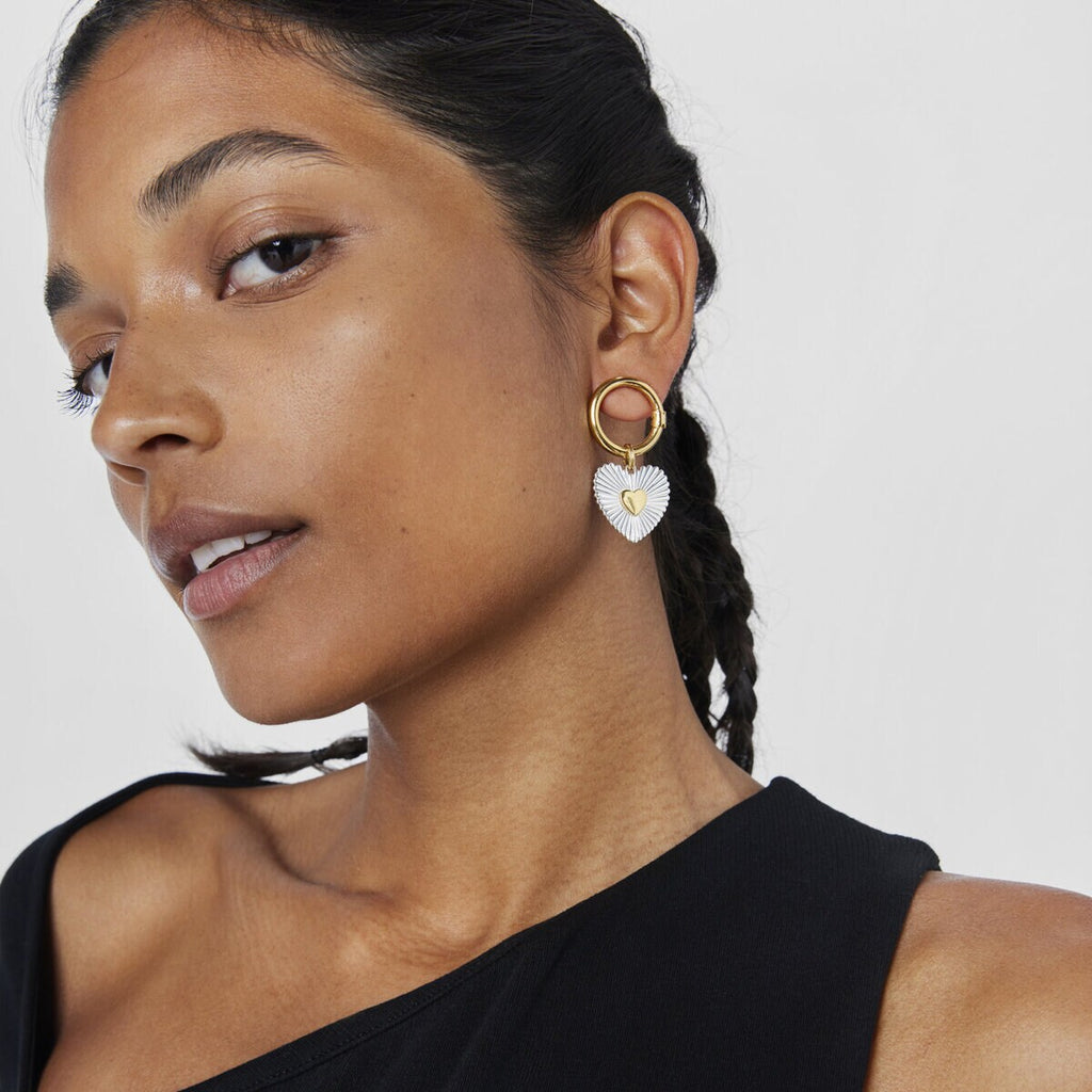 Two-Tone Ribbed Heart Earrings – 18K Gold Plated Stainless Steel Statement Earrings for Women