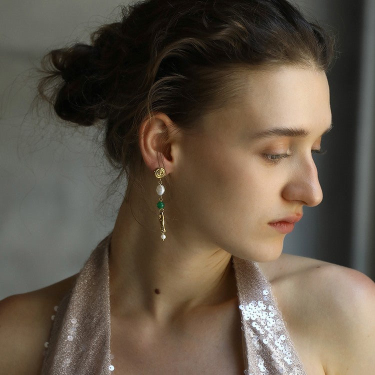 18K Gold Plated Pearl & Fish Tassel Earrings – Vintage Luxury Stainless Steel Drop Earrings for Women