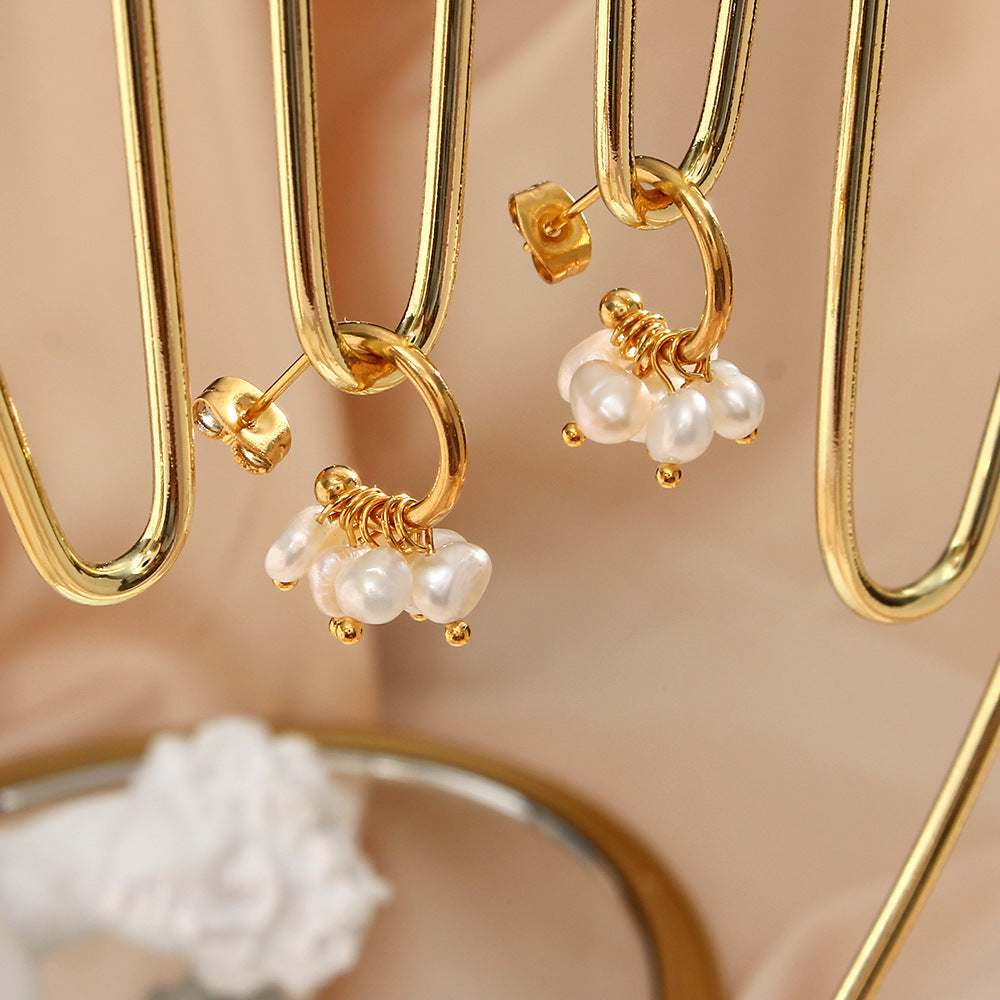 Layered Freshwater Pearl Drop Earrings – Minimalist Luxury Statement Jewelry for Women