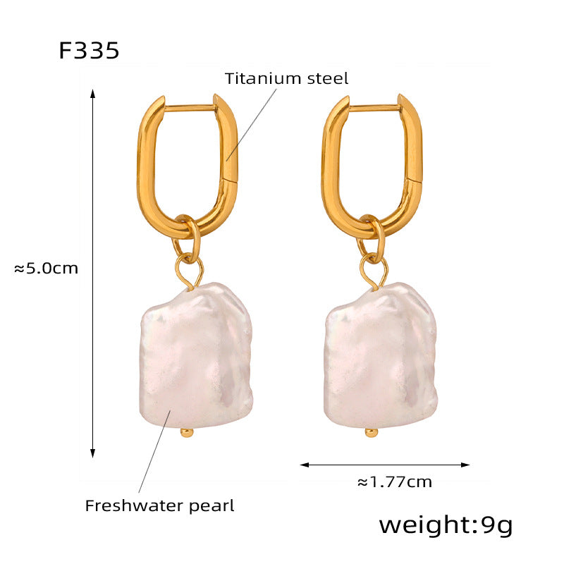 Vintage Irregular Freshwater Pearl Earrings – Gold Plated Titanium Steel Minimalist Jewelry for Women