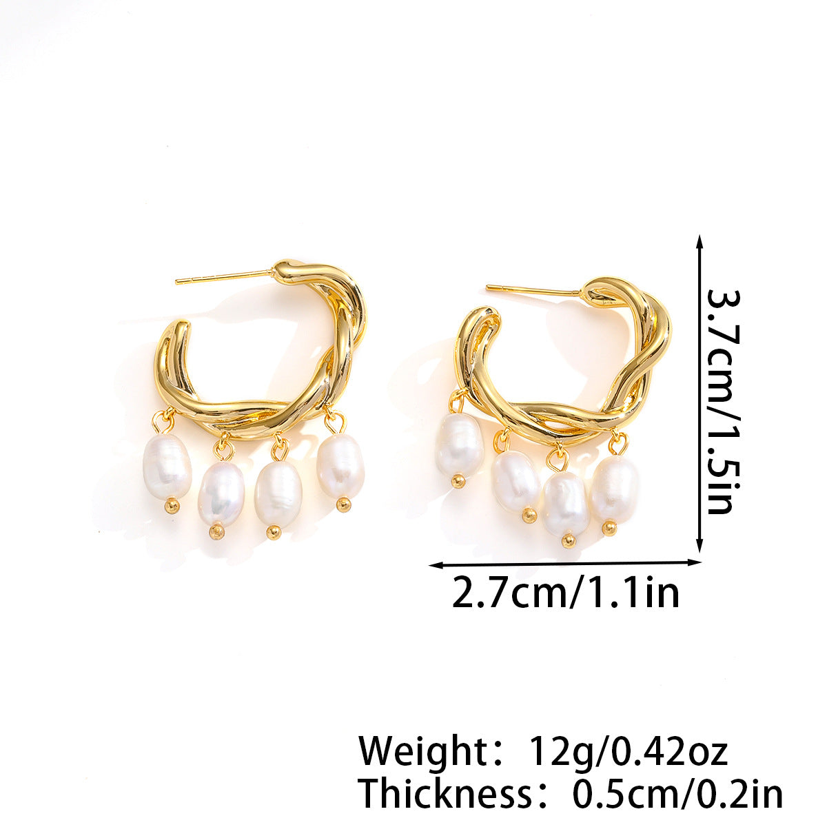 Freshwater Pearl Tassel Hoop Earrings – Elegant C-Shape Minimalist Jewelry for Women