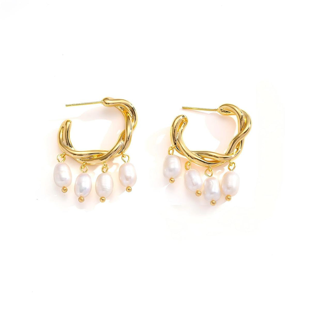 Freshwater Pearl Tassel Hoop Earrings – Elegant C-Shape Minimalist Jewelry for Women