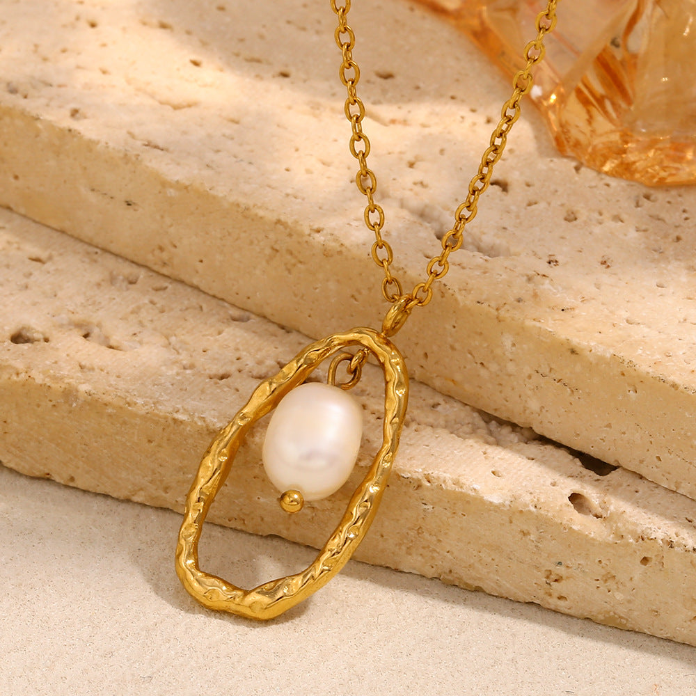Vintage Pearl Pendant Necklace – 18K Gold Plated Stainless Steel Boutique Statement Jewelry for Women