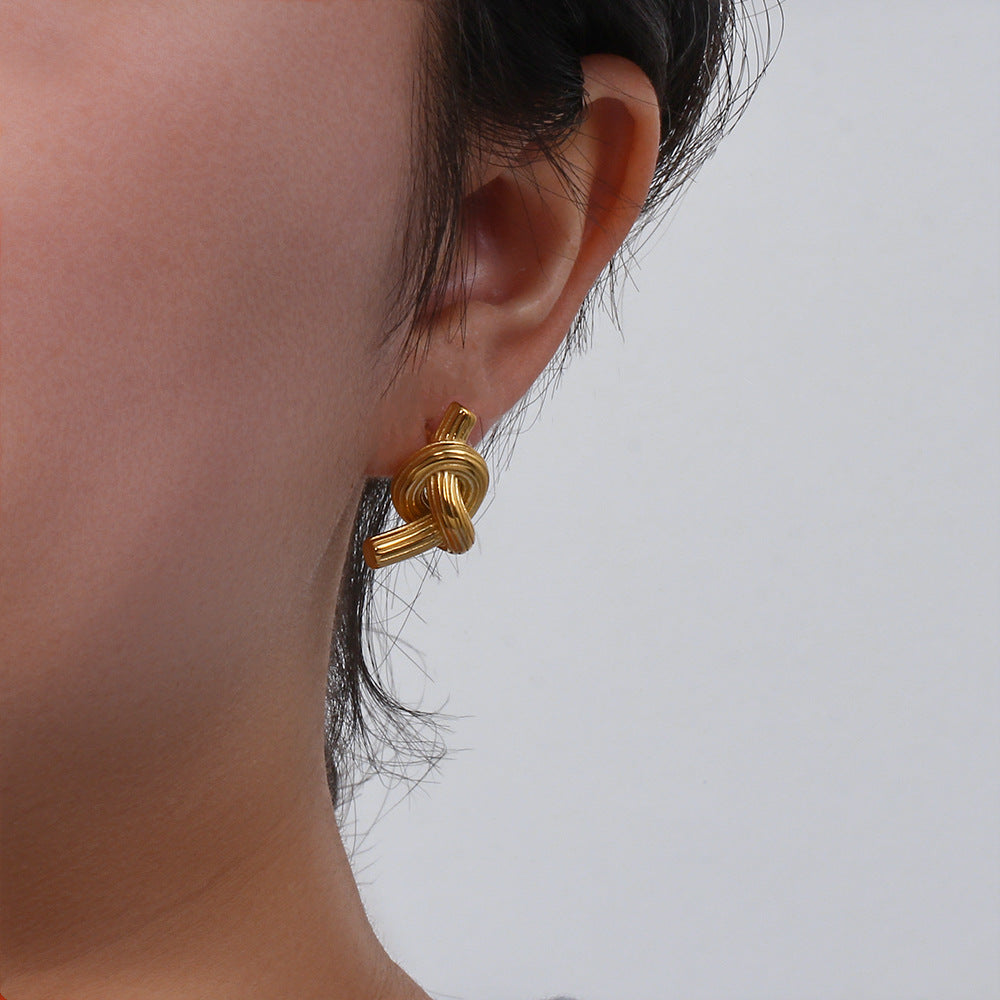 Twisted Knot Brushed Stud Earrings – Stainless Steel Minimalist Statement Jewelry for Women